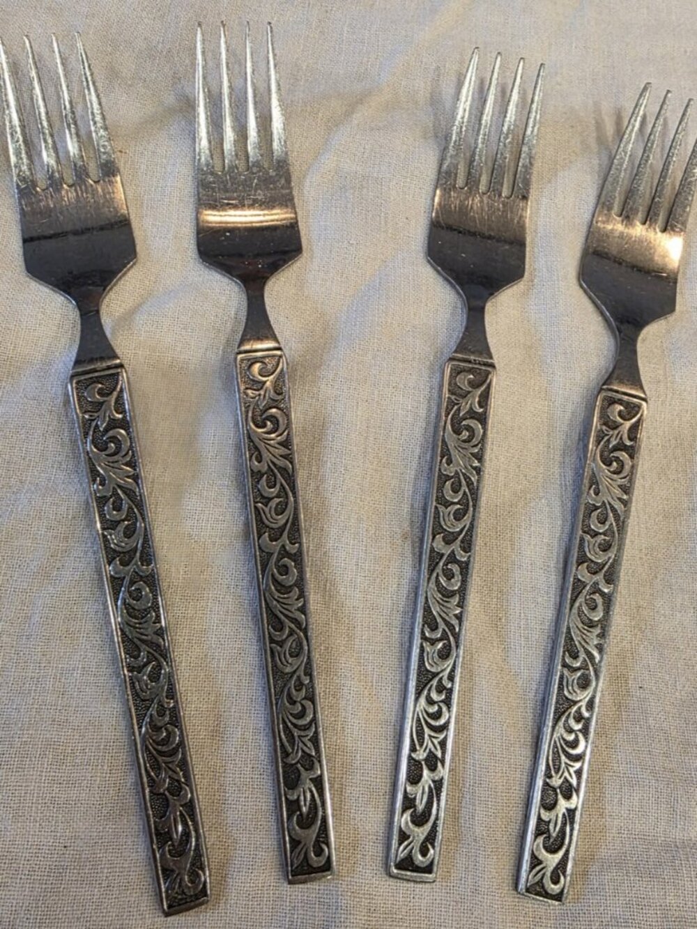 Set of 4 Vintage Riviera MONTEREY Stainless Silverware Flatware 6.75" Salad Fork